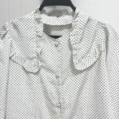 ホワイト　ドット柄　フリルブラウス　ブラウス　白　ドット　韓国　フリーサイズ