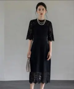 【美品✨】DRESS+ 総レースワンピース チャコール s 結婚式 オケージョン