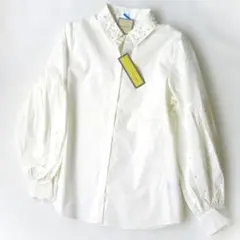 Kiri et Kiri ホワイト シャツ バルーンスリーブ 長袖 ビシュー 綿