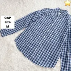 【GAP/ギャップ】メンズ/長袖チェックシャツ/ブルー/ネイビー/M/胸ポケットのサムネイル