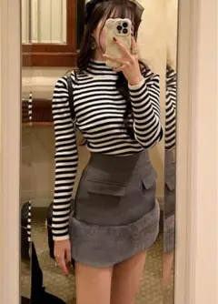 インパン裏地付きファー切替ミニスカート