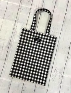 A4ファイルが入る　フラットトートバッグ　ハンドメイド　黒ギンガムチェック