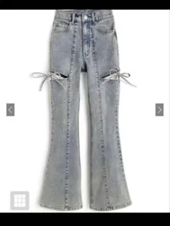 サイドカットアウトリボンフレアデニムパンツ　GRL [cu578]