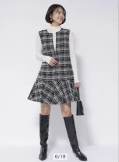 新品☆人気☆ アプワイザーリッシェ　ツイードペプラムミニワンピース