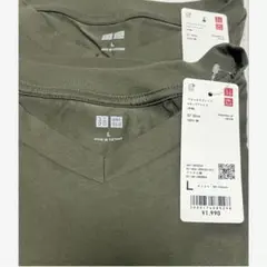 Ｌ【ユニクロ】リラックスフィットVネックTシャツ(半袖)オリーブ ×2枚セット