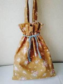 ハンドメイド巾着トートバッグ　花柄