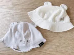 クマ耳付きベビー帽子 42～46cm 2点セット