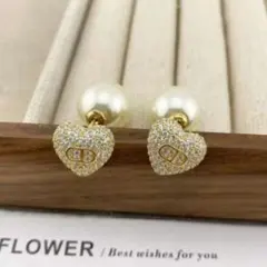 CDハート型パール付きピアス❤️