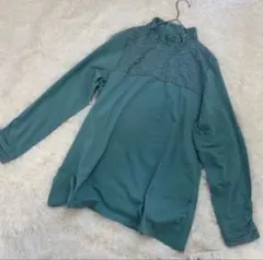 新品MINT BREEZEレース切替長袖トップス LL 体型カバー上品カジュアル