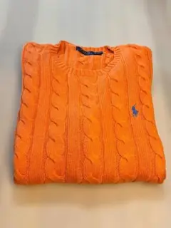 【近年モデル】ポロラルフローレン ケーブルニット L オレンジ 青ポニー刺繍のサムネイル