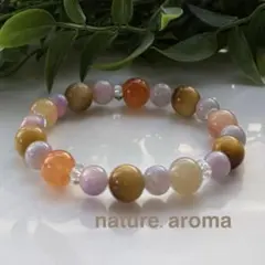 天然石ブレスレット　ピンク　ブラウン　パワーストーンブレスレット　No.185