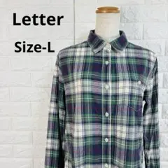 【Letter】バックナンバー Lサイズ 緑×紺 チェック柄 ネルシャツ 長袖のサムネイル