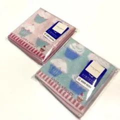 新品　ローラアシュレイ タオルハンカチ カップケーキ柄　ブルー　ピンク