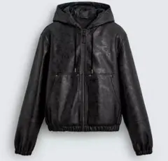 ブラックレザー風フード付きジャケット