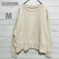 CLOSSHI トレーナー 長袖 クルーネック シンプル ベージュ M