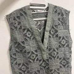 ZARA 　ザラ　 カットワーク　ノースリーブ チュニック　XSのサムネイル