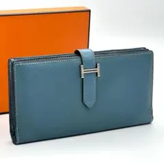 鑑定書付き】HERMES ベアンスフレ 長財布 ブルージーン ヴォーエプソン