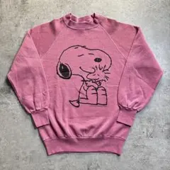 80s90s PEANUTS スヌーピー ラグラン スウェット USA製 ピンク