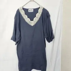 トップス カットソー ダークグレー 半袖 トップス おしゃれ 可愛い 大きい