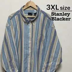 スタンリーブラッカー　90s　長袖シャツ　3XL　ストライプ　ブルー　ベージュ
