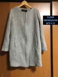 【Mサイズ】クリアインプレッション ツイードノーカラーコート グレー
