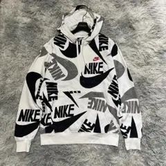 NIKE ナイキ M パーカー フーディー 総柄 スウッシュ 手書き風 ロゴ