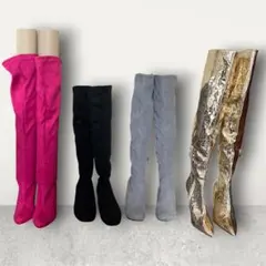 ロングブーツ4足セット ニーハイ スウェード 美品 ゴールド ピンク ブラック