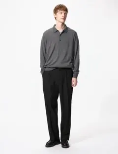 【美品】UNIQLOユニクロ　タックワイドパンツ　ブラック　S