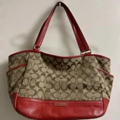 COACH トートバッグ ベージュ/レッド