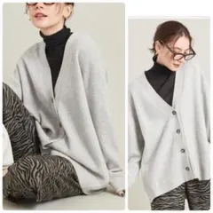 美品BEAUTY&YOUTHウールカシミヤ アクアオーバーVネックカーディガン