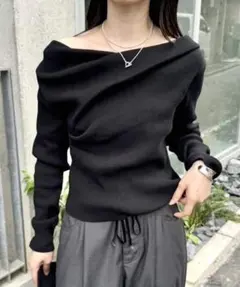 ミスティックmysticオフショルリブニット黒ブラック★A2678