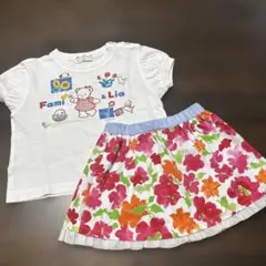 再度値下げfamiliarおはなしTシャツと花柄スカートセット　★おまけスタイ