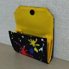 黒 カラフルペインティング柄 蛇腹式 小銭入れ、カードケース
