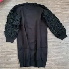 Kobe Lettuce ブラック花柄レース長袖ニットワンピース