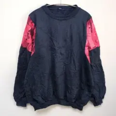 ヴィンテージ風 切り替えスウェット トレーナー ネイビー×ピンク 長袖 トップス