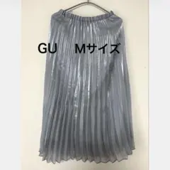 GU シャイニープリーツスカート　M シルバー　サテン　光沢　ウエストゴム