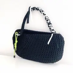 ハンドバッグ 編みハンドル　ブラック　黒　ロープバッグ　Y2K handbag