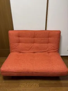美品】オレンジファブリックソファ（オットマン付き）組立設置込