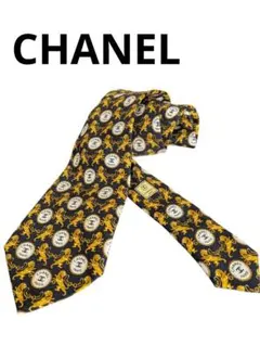 CHANELシャネル ネクタイ ゴールド　ライオン　ココマーク チェーン柄　総柄