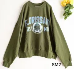 新品　ミニ裏毛カレッジプリント+刺繍スウェット　カーキ　SM2