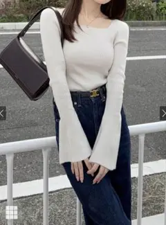 スクエアネックフレアスリーブリブニットトップス[k9153c]