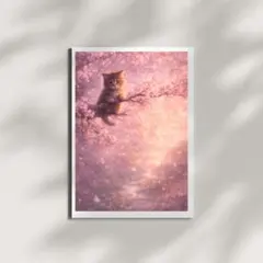 【3枚で1400円】☆猫と桜のファンタジーアート A4サイズ