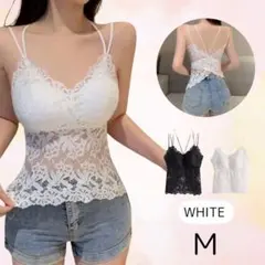 ホワイト レースキャミソール 総レース Ｍ インナー 透け感 セクシー 重ね着