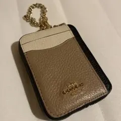COACH レザー カードケース ベージュ/黒