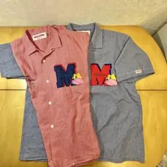 149　ギンガム赤青２着セット　ミキハウスメンズ　半袖　Lサイズ　ヴィンテージ