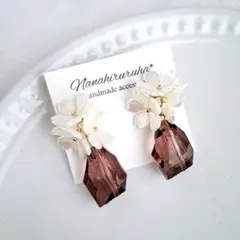 さくら　お花　クリア　レッド　揺れる　春　フラワー　ピアス　イヤリング