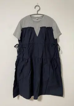 ネイビーとグレー レディースワンピース　半袖　チュニック　XL