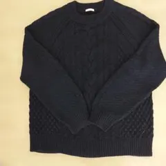 【値下げ 中古品】GU ケーブルニットセーター ネイビー 長袖 L