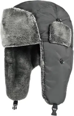 【グレー ブラック】ボンバーハット 耳当て付き帽子