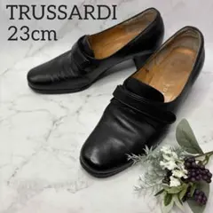 TRUSSARDI ローファー パンプス 23 ブラック ベルクロ 本革 日本製